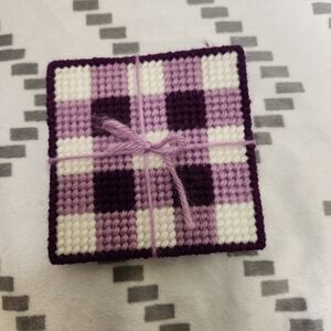 Handmade Purple and White Checkered Coasters